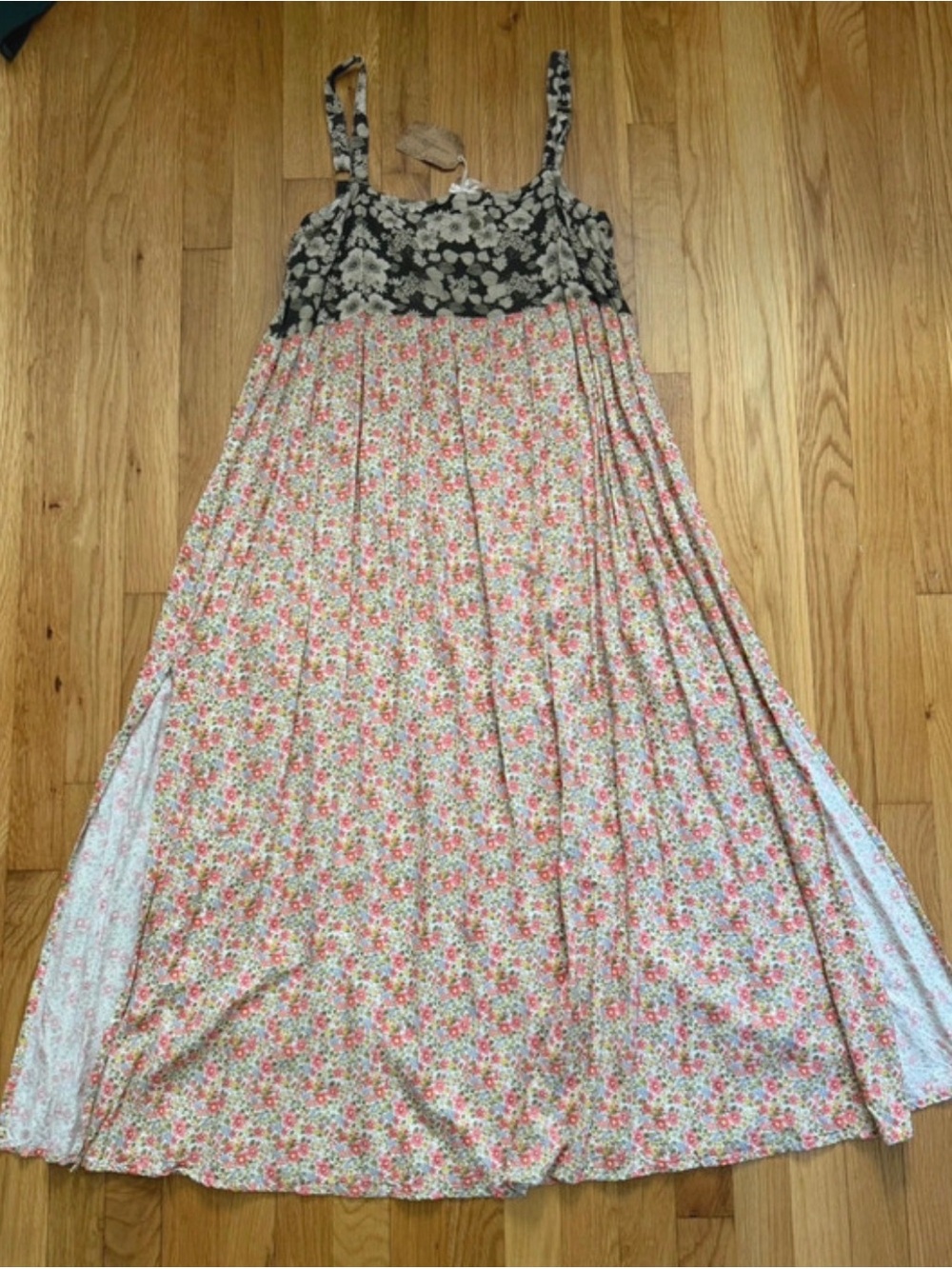 NATURAL LIFE Black and Pink Floral Maxi Dress NWT